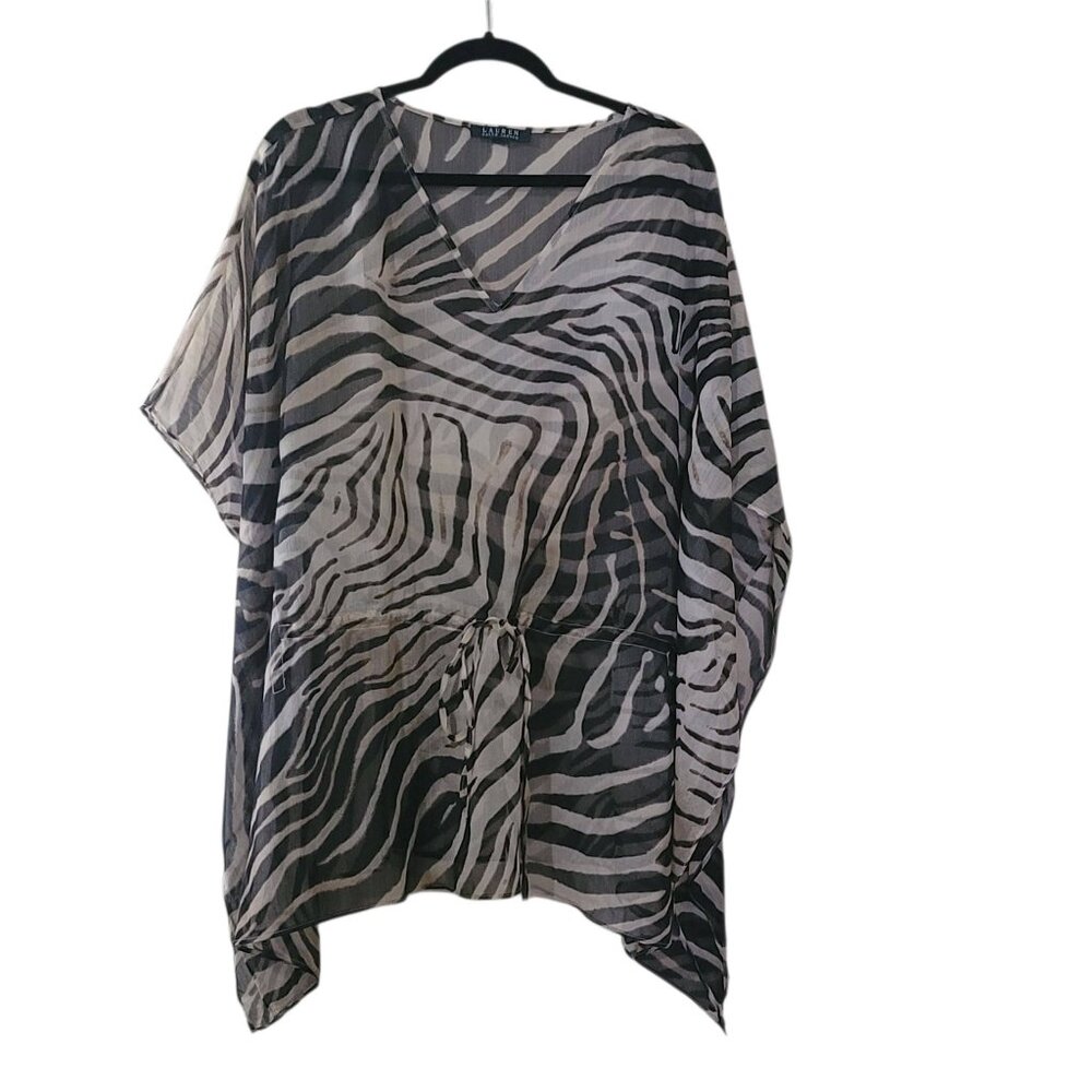 Preloved Women's Plus Zebra V-neck Tunic/Swim, Lauren Ralph Lauren